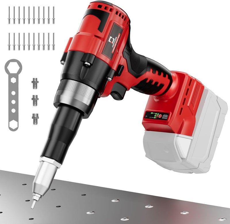 Cerycose Rivet Gun Compatible with Milwaukee 18V Battery, Cordless Rivet Tool with 3 Size (1/8", 5/32", 3/16") Aluminum Rivets, Brushless Motor Rivet Gun Kit Nose Piece, Led Light, Tool Only - Image 1